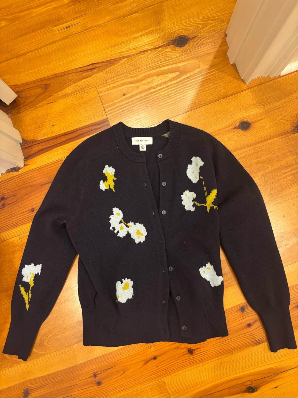 Black Floral Intarsia Cardigan Sweater - Women's Knit